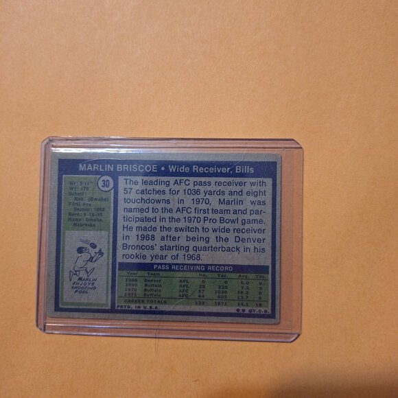 marlin briscoe 1972 topps #30 - Picture 4 of 4